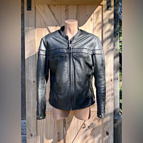 First Classics Mens Black Leather Thinsulate Cafe Racer Motorcycle Jacket~M~ - Picture 1 of 6